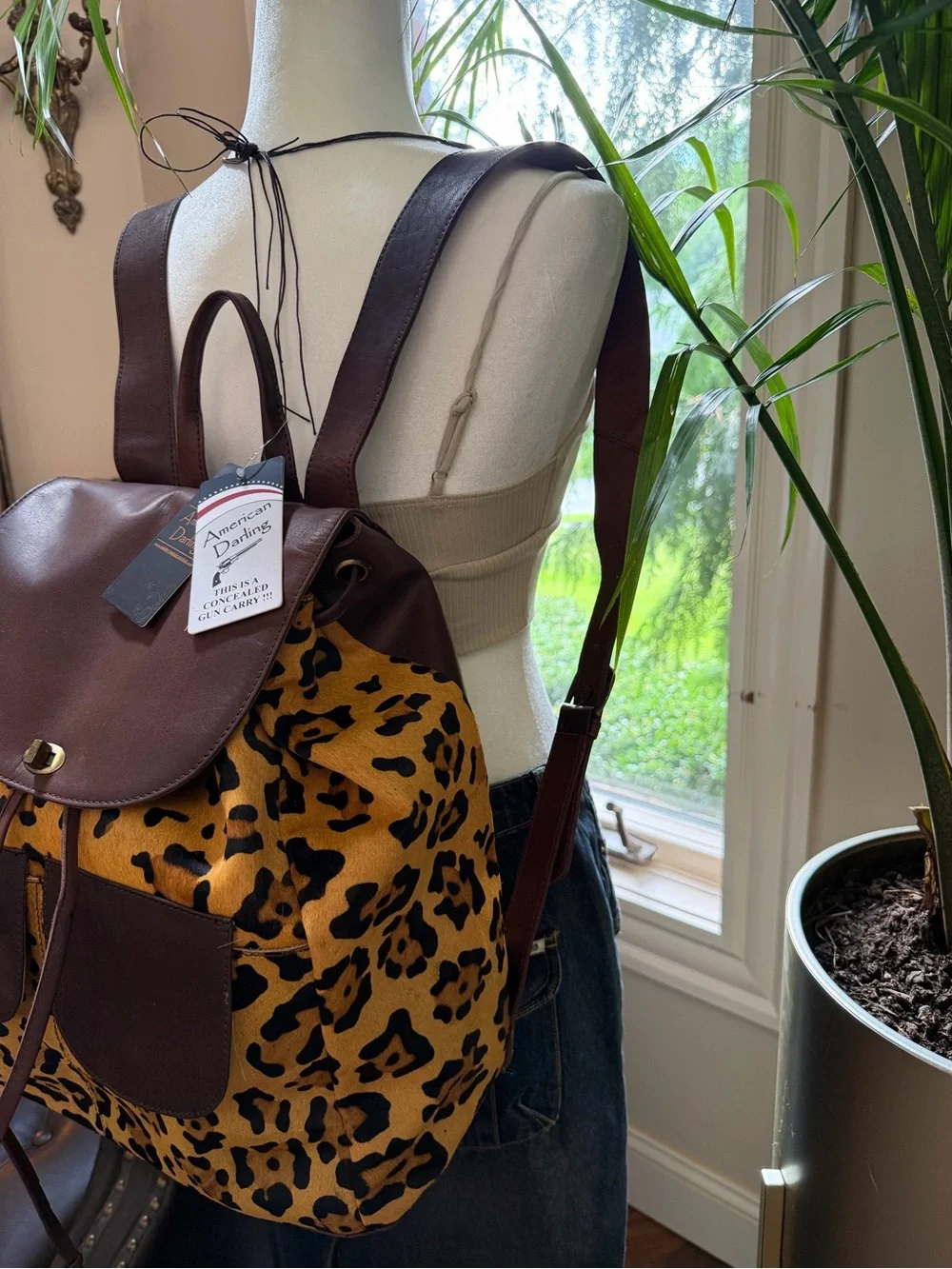 NWT Vintage American Darling Genuine Leather Cowhide Hair on Backpack Tote Bag